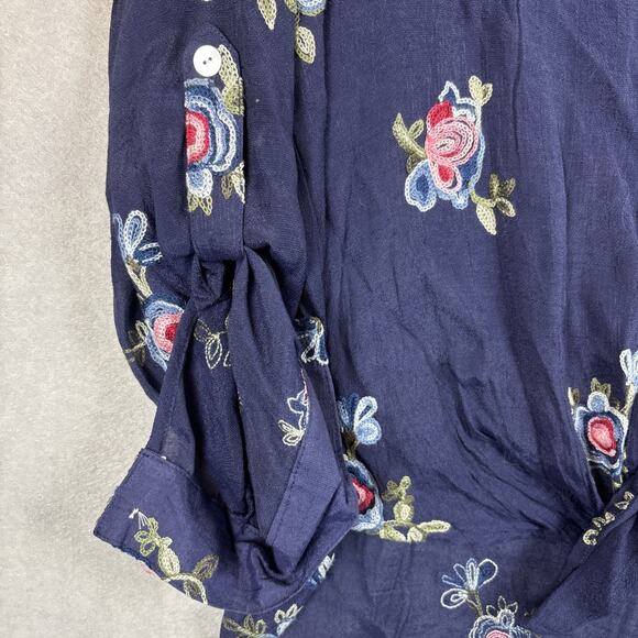 Anthropologie Fig and Flower Tunic XL Embroidered Floral Button Long Sleeve Blue - Picture 5 of 11